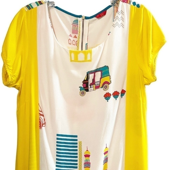 Multicolored Short Sleeve Maxi Dress Yellow Turquoise White. Sz 14 - Picture 3 of 11